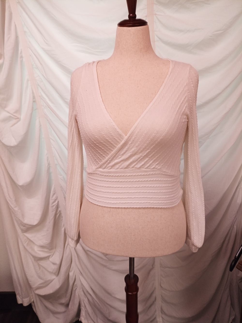 NWT Zaful White Ribbed Wrap Crop Top